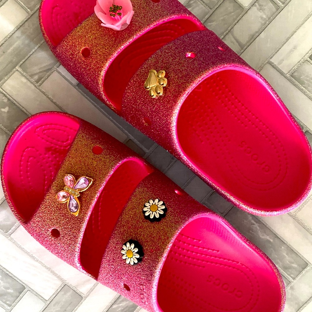 Pink Sparkle Crocs Women Size 9